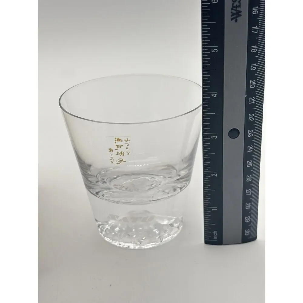 New Tajima Glass Sato Mount Fuji Rocks Glass with Wooden Box Tokyo Japan